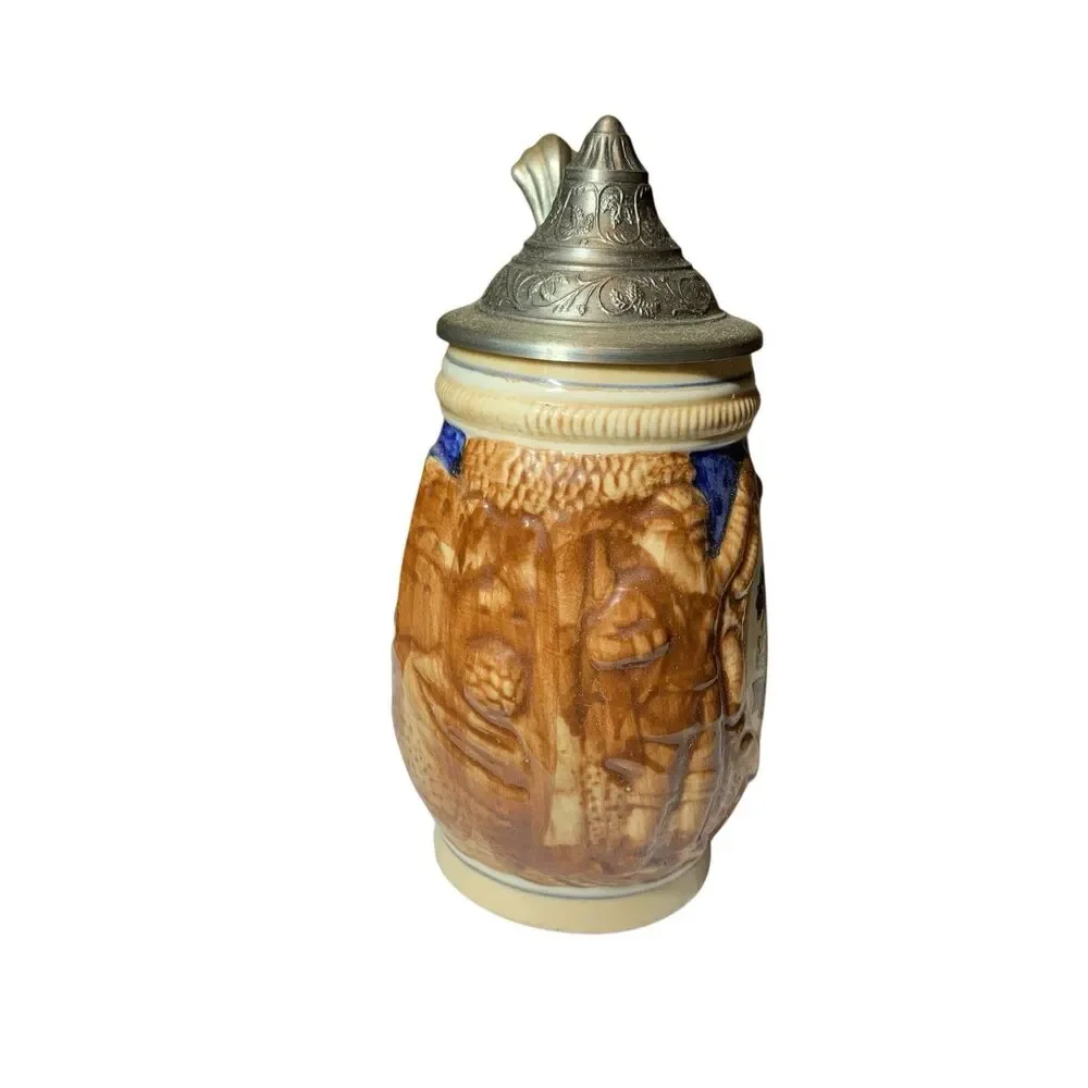 Vintage Switzerland Souvenir Ceramic Beer Stein 95% Zinn Pewter Lid